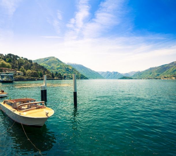 Beautiful Landscape on Como Lake and Boats, Italy