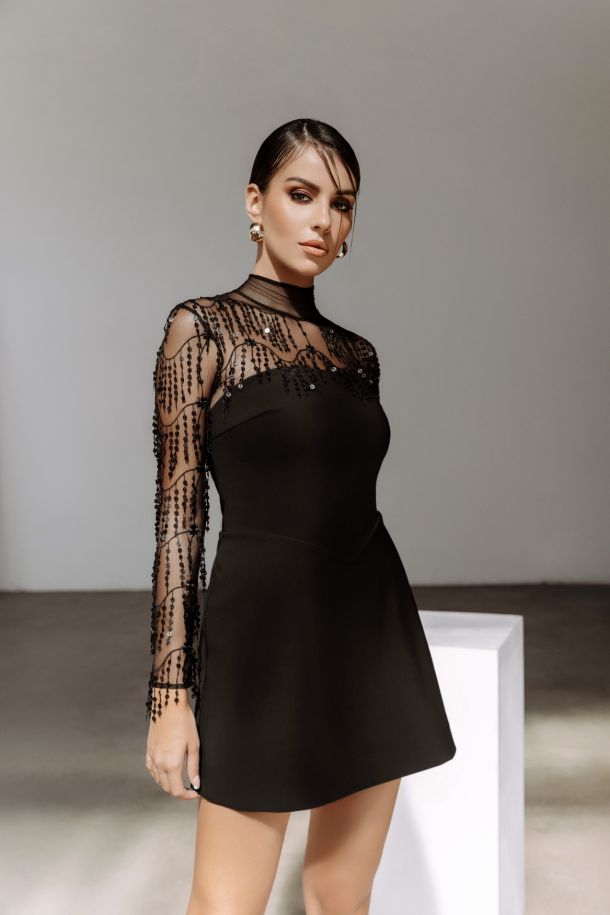 crna cipkasta koktel mini haljina DIANA VILJEVAC