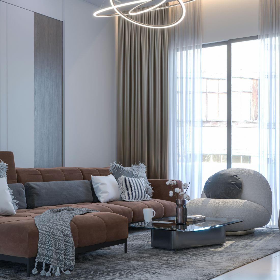 garnitura za sjedenje boja karamele inrterijer