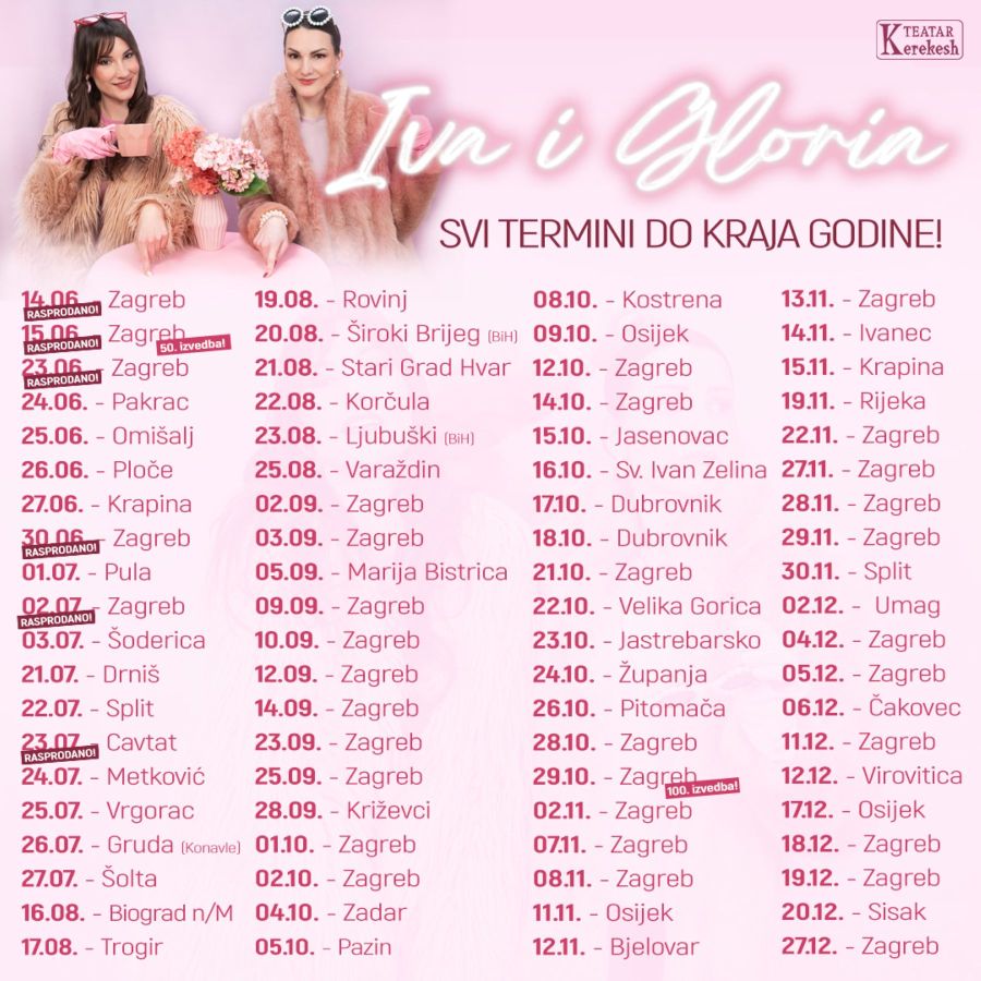 IVA I GLORIA SVI TERMINI predstave do kraja godine 2025