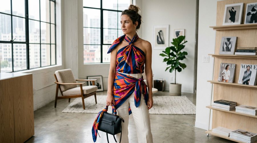 kako se nosi svilena marama rubac oko struka fashion style